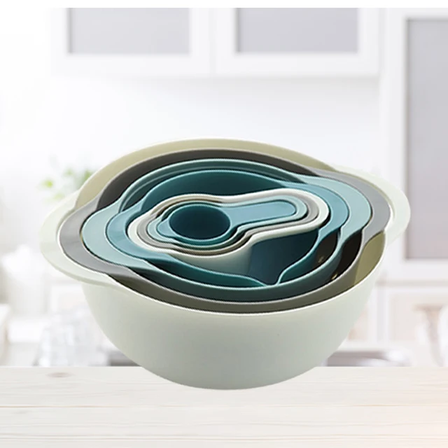
Bowl with Handle with Lid Plastic Nest Nesting with Lids Kitchen for Mixer Nested Ribbed Plastic Mixing Bowls 