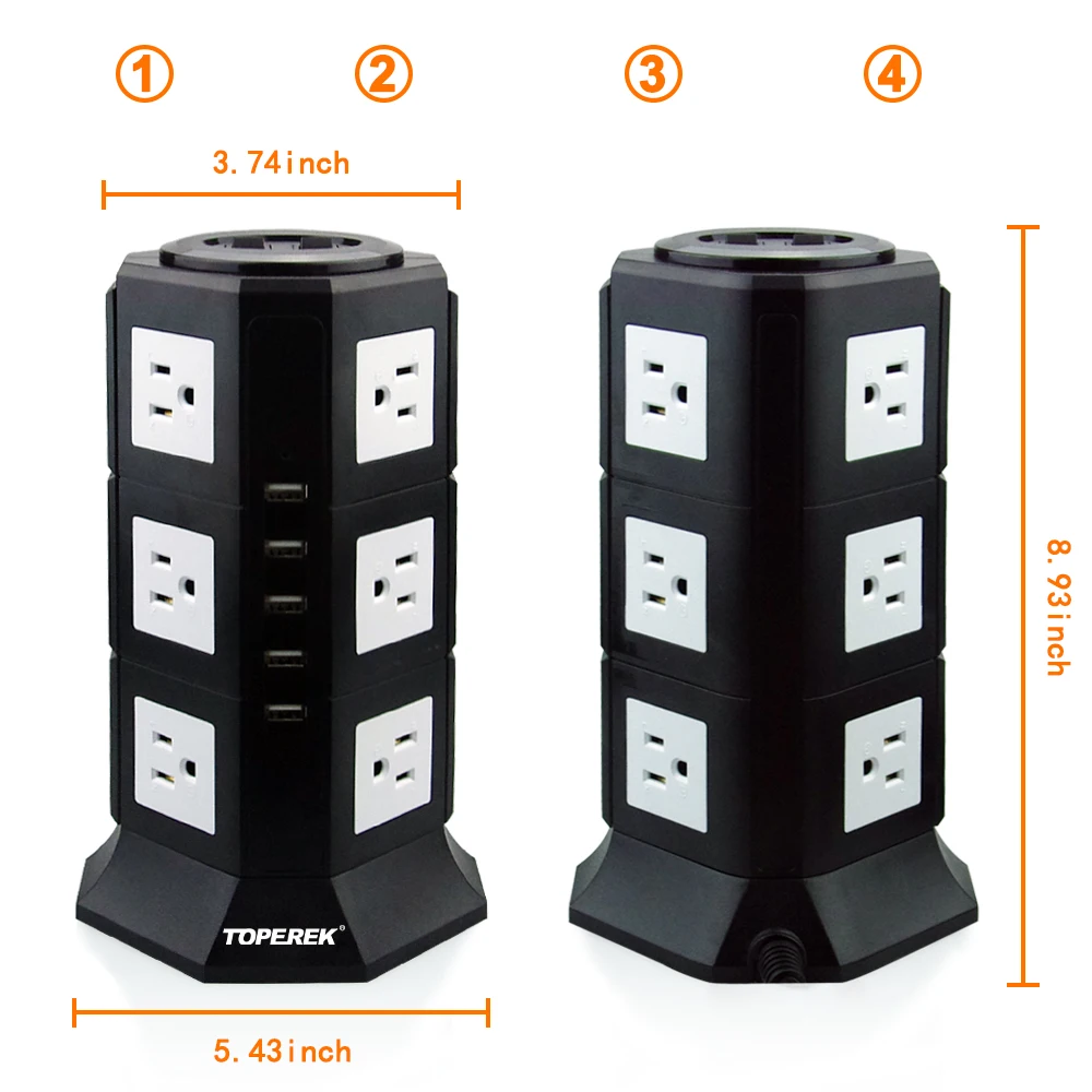 TP-VA5U12S:4 outlet us surge protector double usb charging socket electric 13a socket panel