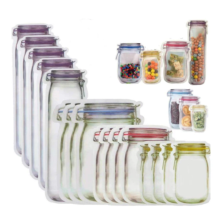 Custom Zip Lock Zipper Resealable Sealed Plastic Pouch Smell Proof Special Bottle Jar Shaped Die Cut Bag