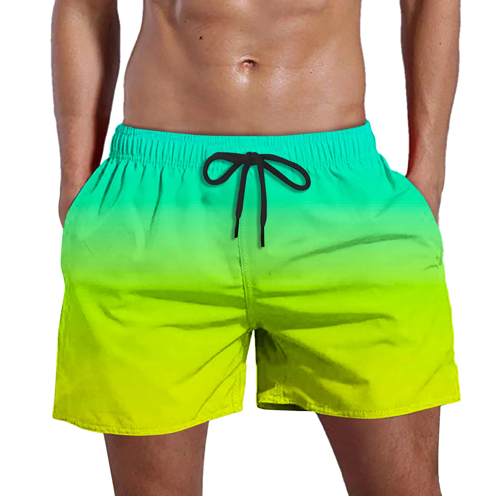 M0016 Summer Fashion Color Gradient Large Size Solid Color Shorts Section Slim Mens Swim Shorts