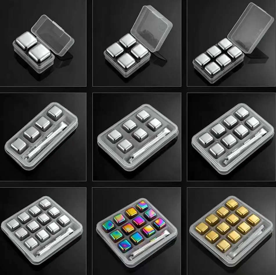 Hot Sale ice stones 9 Whiskey ice cube stainless steel stone Whiskey set whiskey glasses Vodka Tequila glass decanter