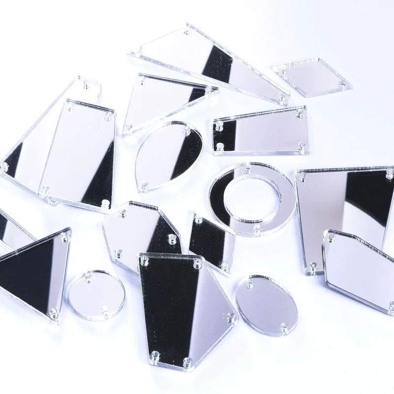 OLeeya High Shiny Over 35 Colors Silver Strass Flat Back Acrylic Mirror Sew on Rhinestones With Holes for Dancing Clothes