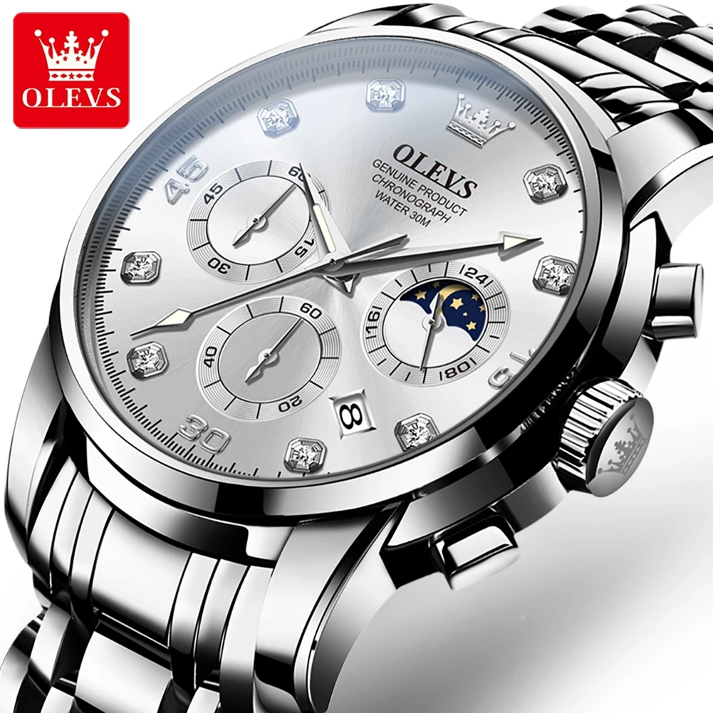 OLEVS 2889 Manufacturer Luxury Custom Logo All Stainless Steel alloy Rotatable Bezel Watch Men Quartz Watches