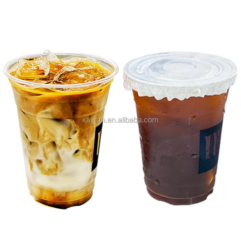 Custom 12 16 22 32 oz transparent bubble tea plastic cup biodegradable cold coffee  PLA clear cups with lids