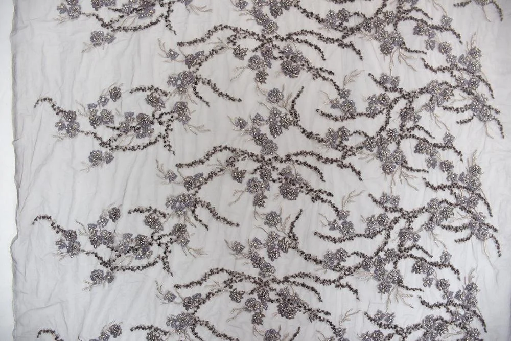 Luxury 3d  fabrics tulle lace with beads french fashion lace fabric for wedding  HY1219-1