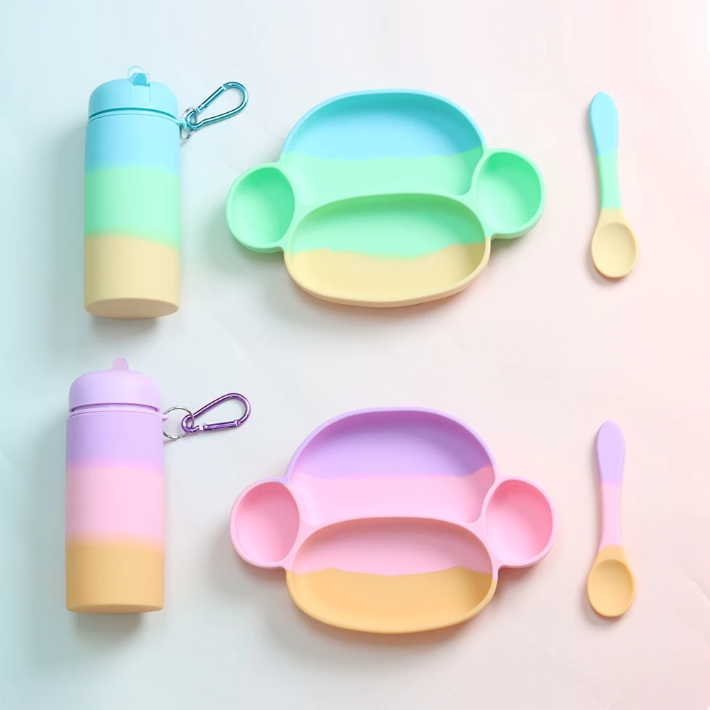 Eco-friendly Silicone Baby Toddler Plate Feeding Non Spill Proof Feeding Bpa Free Plate Silicone Dinner Plate With Water Bottle