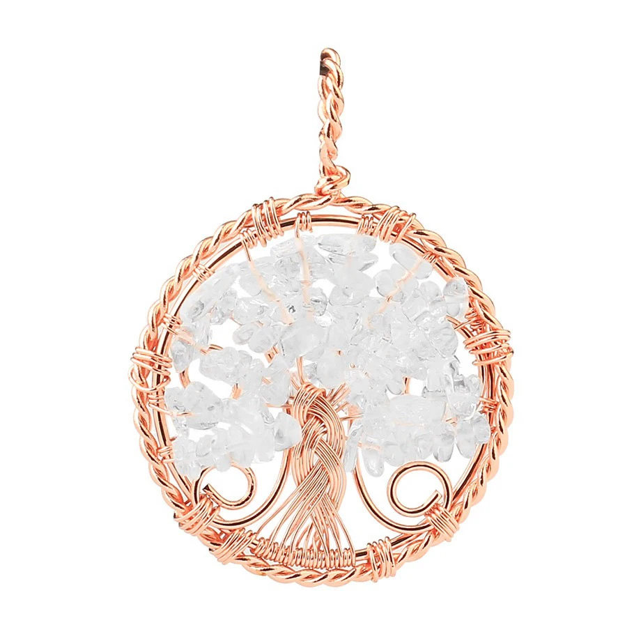 Handmade Copper Wire Wrapped Natural Amethyst/Rose Quartz/Tiger Eye Stone Necklace Pendant Jewelry For Women