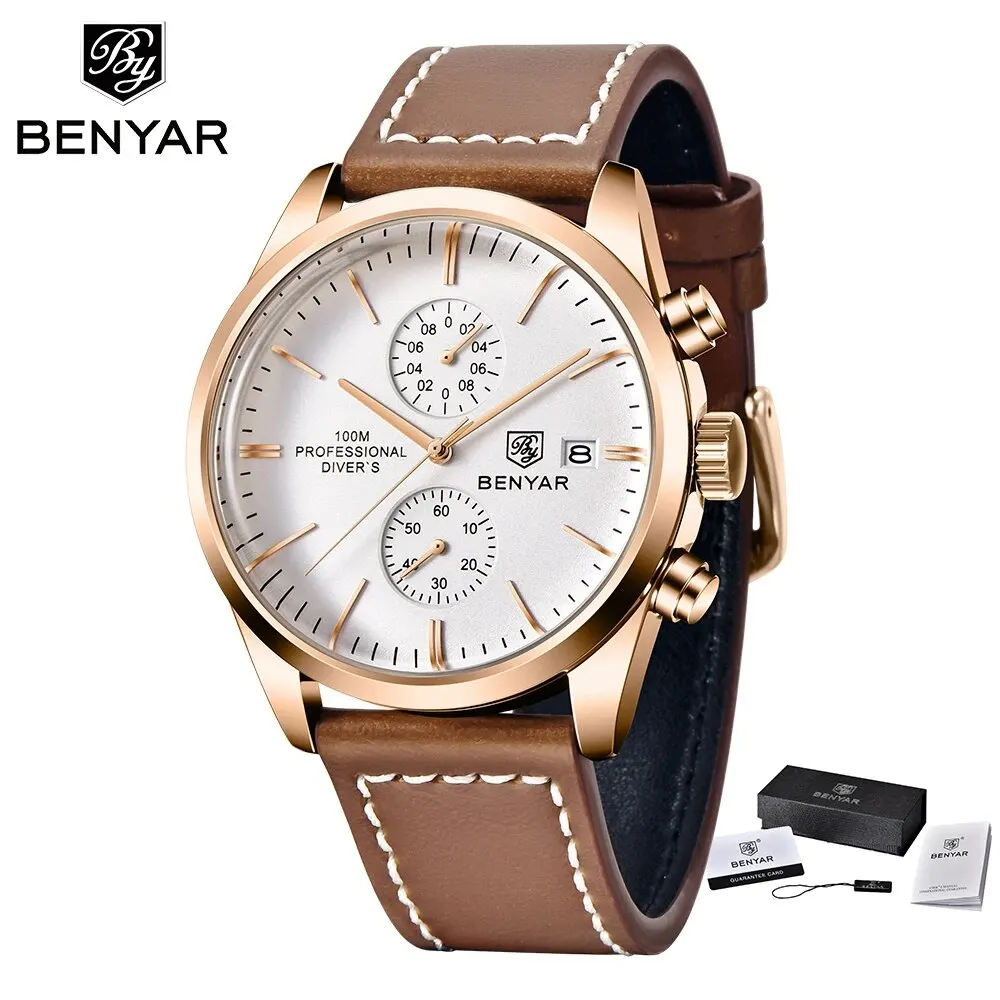BENYAR 5187 2024 New Multifunctional Quartz Leather Watch with mens business and Leisure Calendar custom logo watch