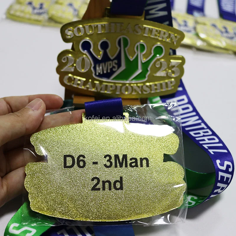 Kofei OEM/ODM Zinc Alloy 3D Award Gold Soccer Football Engraved Custom Logo Metal Medals Sport Run 5k 10k Marathon Medal