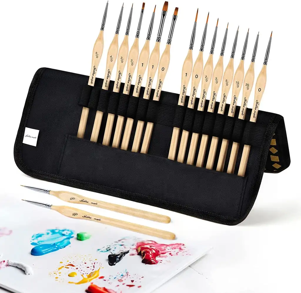 15 Size Fine Line Artist Oil Acrylic Painting Art Supplies Paint Brush Set  Drawing Pen With Nylon Hair Wood Handle