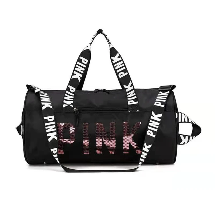 
Fashion large capacity low MOQ pink bling roll fitness girls duffle bag women sports crossbody bags 