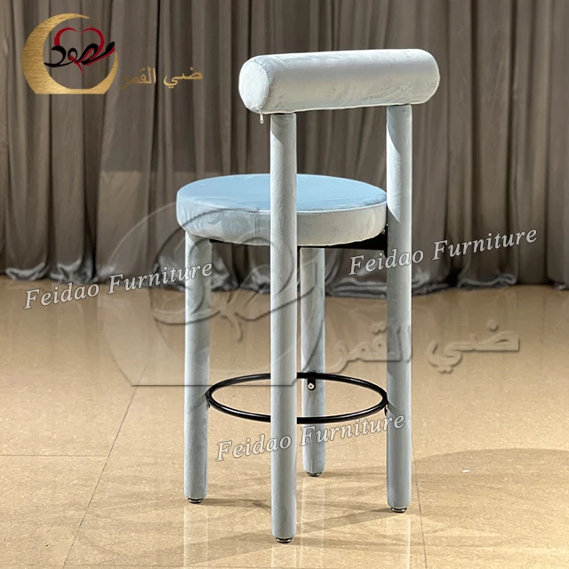 Hotel party modern comfortable high leg blue velvet bar stool chairs