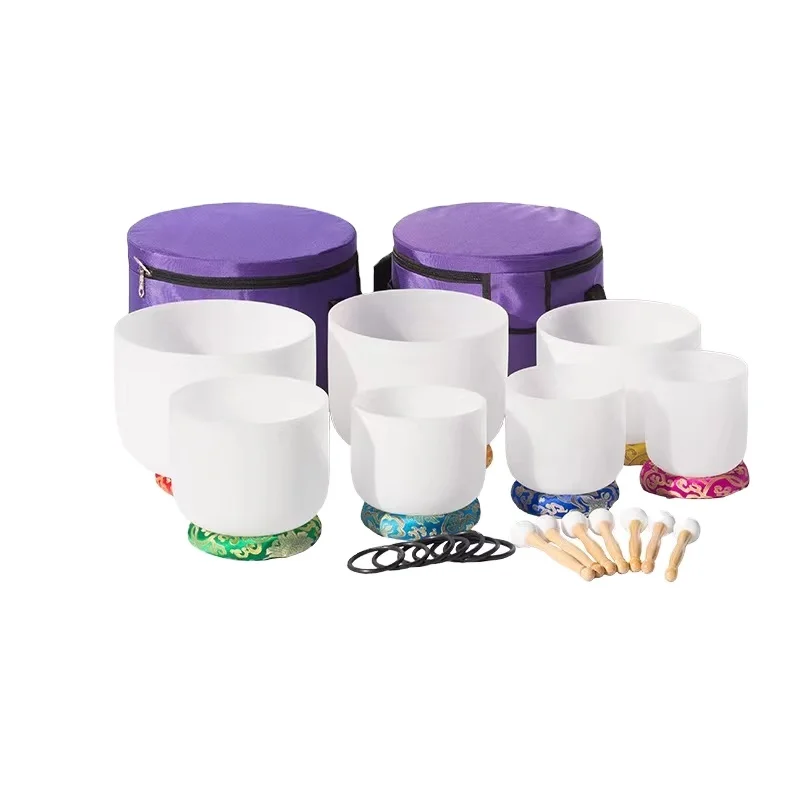6-12inch Chakra Singing Bowl Set Sound Healing Healthy Free Mallets and O Rings Frosted Crystal Singing Bowls