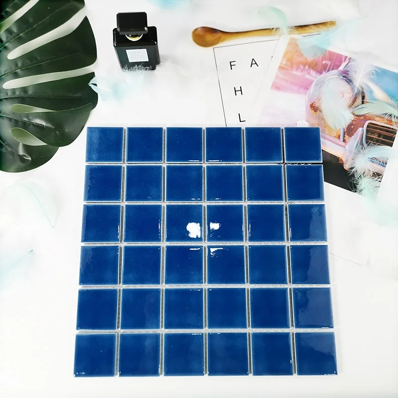 Wholesale 306*306 Dark Blue Ice Crack Smooth Ceramic Wall Floor 48*48mm Swimming Pool Mosaic Tile