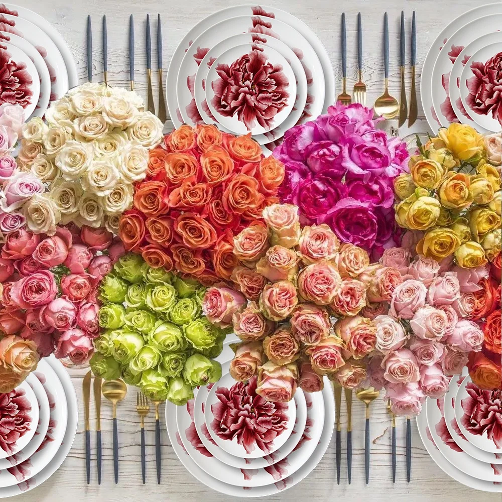 Luxury wedding burgundy flower bone china bread plate ceramic wedding plates set