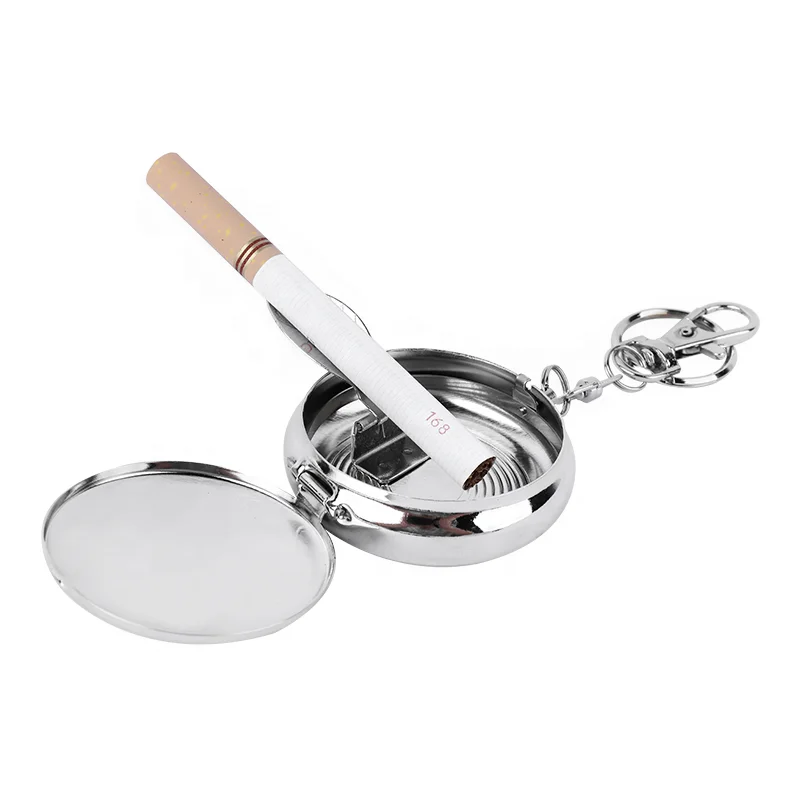 metal portable ashtray in chrome finished with key chain Miniature Portable Small Metal Round Environmental Pocket Ashtray