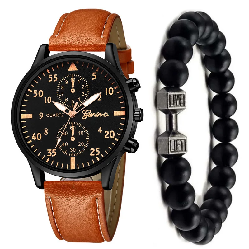 XR4879 Quartz Watch And Bracelet Set PU Leather Band Conjunto de relogio de quartzo e pulseira de couro PU para estudantes