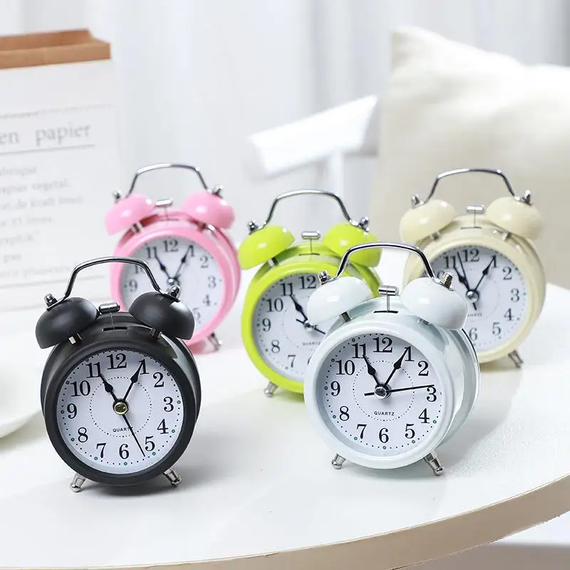 Mini Cartoon Dial Number Round Clock Desk Alarm Children Living Room Bedroom Metal Alarm Clock Home Decorative Colorful Clock
