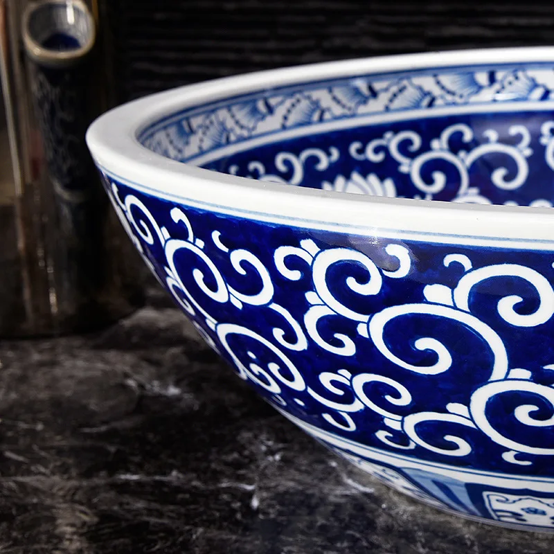 Blue And White Chinese Antique ceramic sink wash basin Ceramic Counter Top Wash Basin Bathroom Sinks small sink bathroom