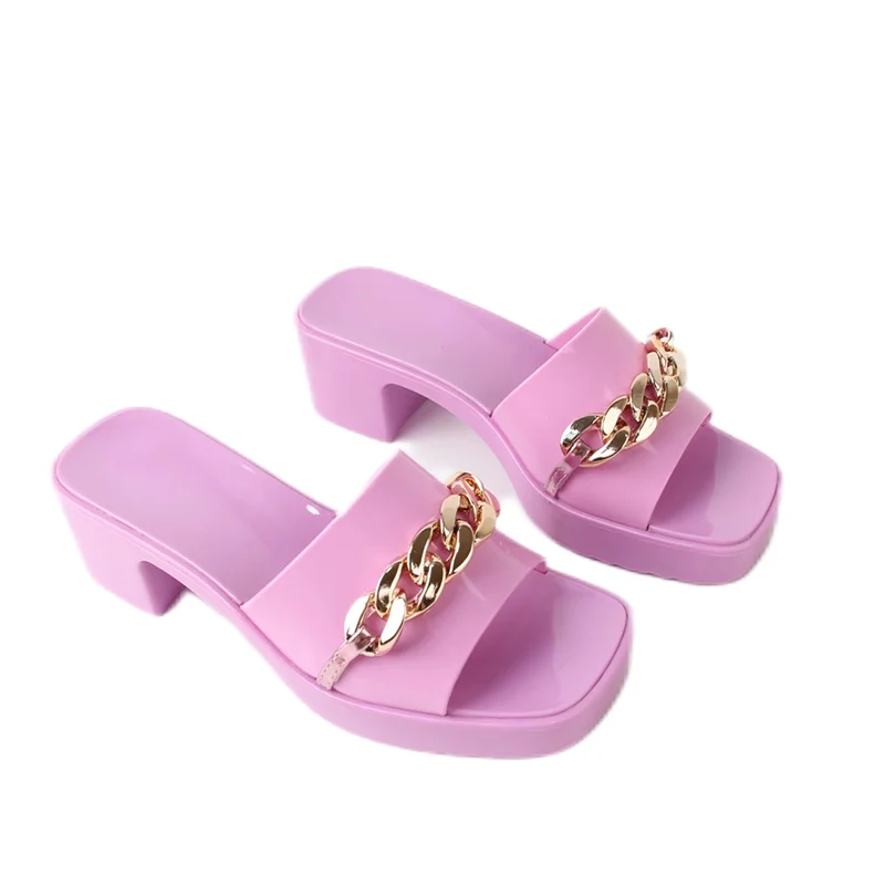 Latest PVC high wedge heel ladies slippers hot sale slide for women