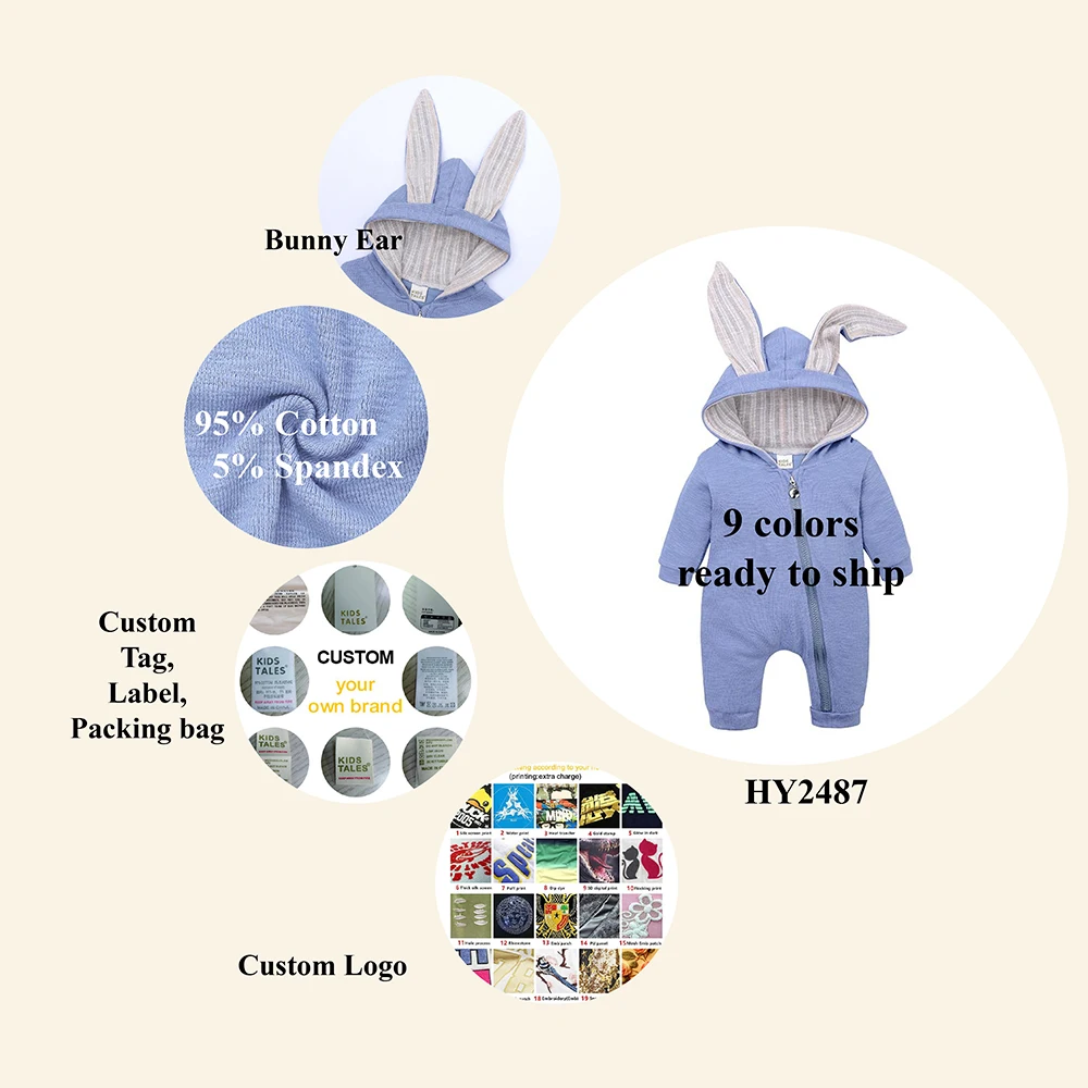 Wholesale Newborn Baby Girls Boys Cotton Knitted Long Sleeve Jumpsuit Rabbit Ear Rompers Baby Clothes Romper