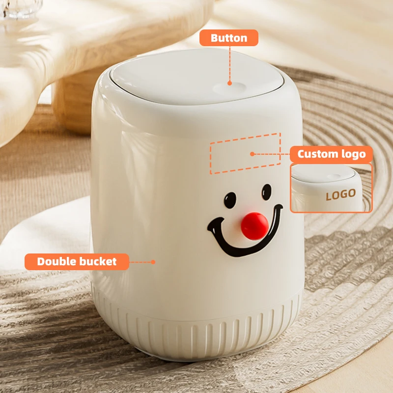Wannuo Lively And Cute Style Waste Bins Waterproof Bathroom Trash Can 12L Capacity Pop-up Lid Waste Bins