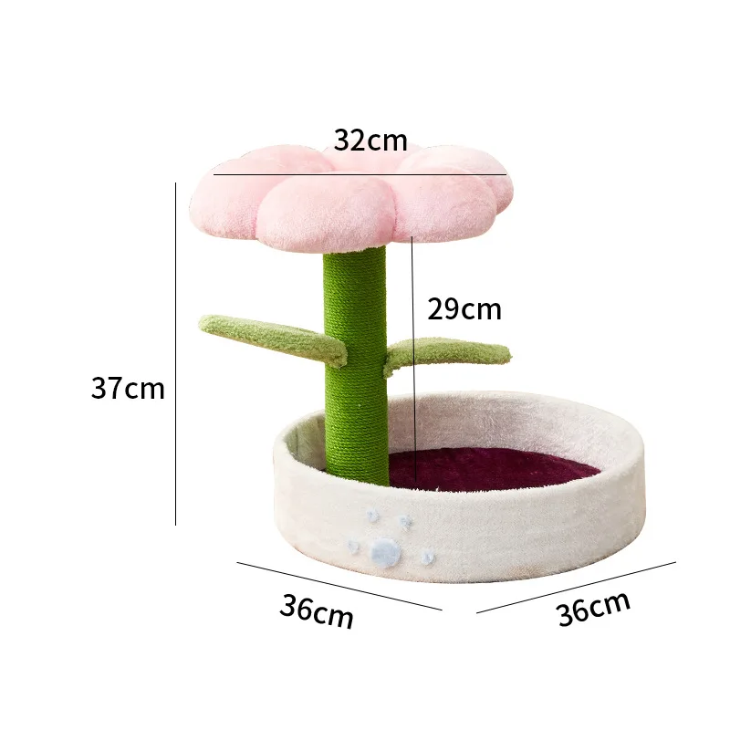 Luxury Large Cat Tree Tower Solid Wood and Soft Velvet Sisal Scratching Post with Woolen Flower for Kitten Climbing