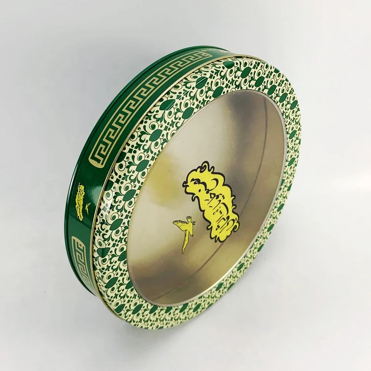 Wholesale Custom Printed Food Grade Round Metal Gift Biscuit Cookie Cake Candy Tin Box With Window