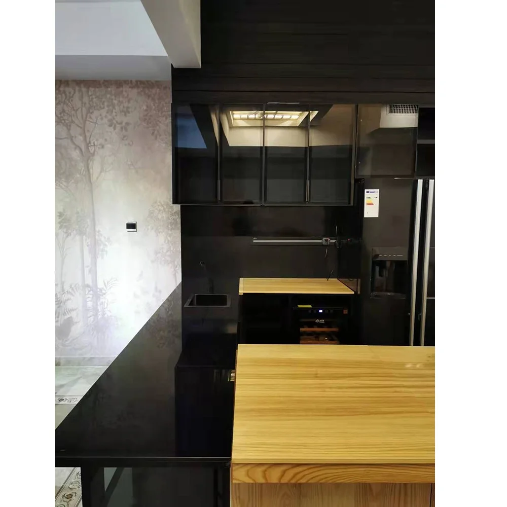 Best Price Aluminum Black Lacquer Kitchen Cabinet With Glass Doors Kitchen Wall Hanging Cabinet