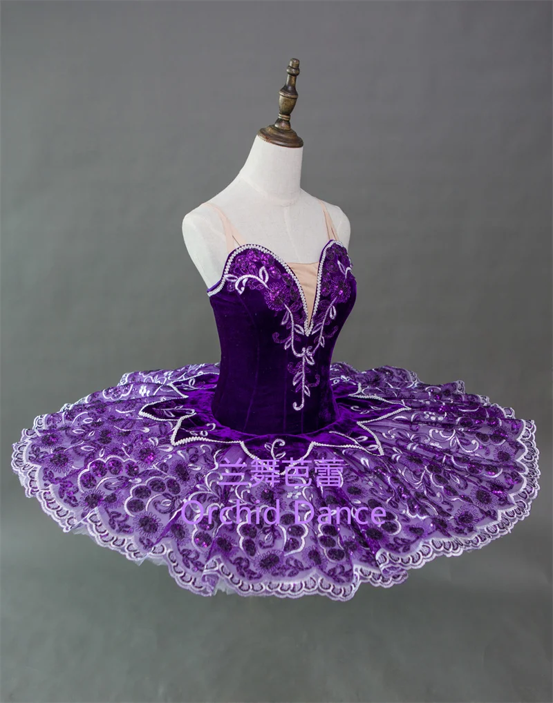 Hot Sale High Quality Customized Kids Girls Velvet Competition Performance Wear Dance Costumes Purple Ballet Tutu