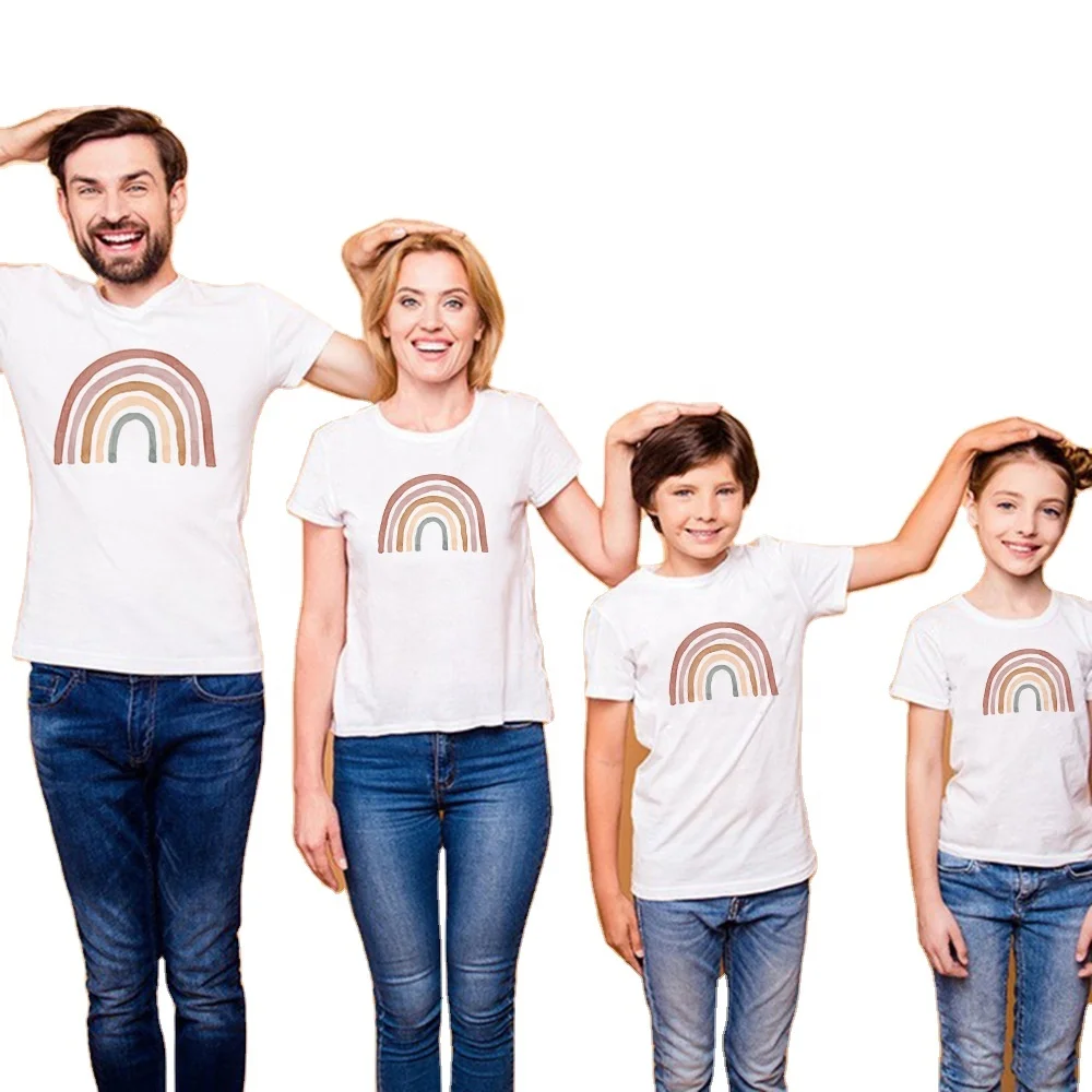 
Parent-child clothing spring and summer clothing family rainbow family matching clothes short-sleeved t-shirt mommy and me cloth 