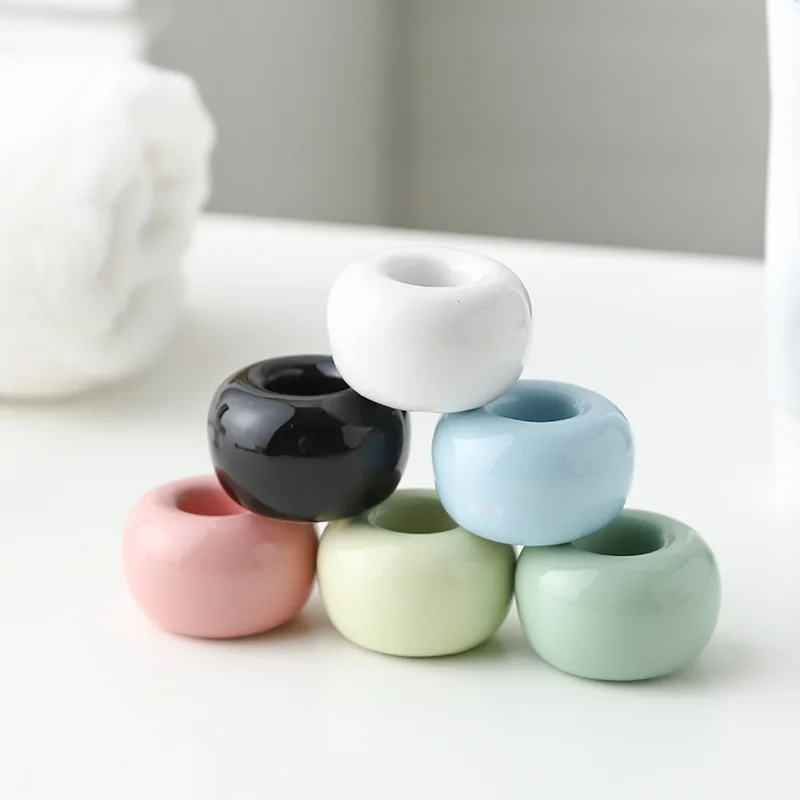 RAYBIN 3 pieces bathroom round small mini ceramic toothbrush holder stand for toothbrush