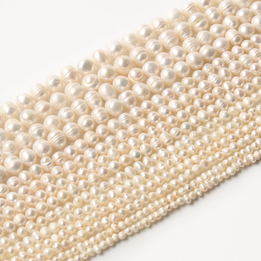 Wholesale 15 Inches  Irregular Round Freshwater White Pearl Beads for Bracelet Necklace DIY