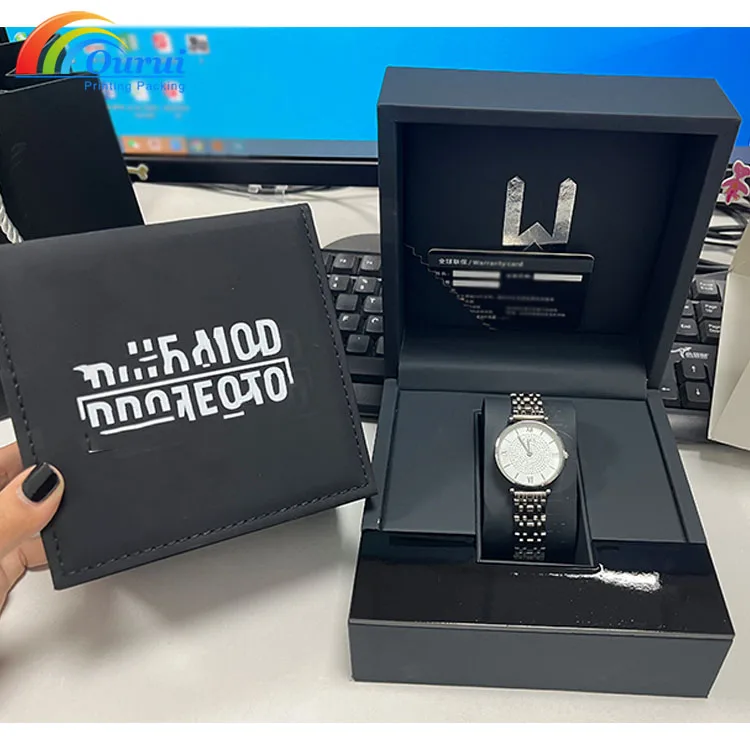 Luxury Black Man Watch Box Durable Leather Plastic Case Shopping Bag Watch Storage Accessories PC MDF Warranty Card Included