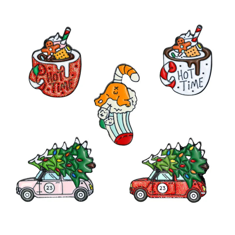 Manufacturer Cartoon Merry Christmas Tree Reindeer Enamel Brooch Hat Clothes Tie Scarf Button Pin Badge Custom Lapel Pins