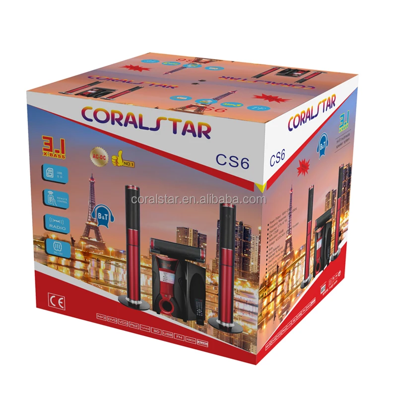  Coralstar Высокое качество 3 1 домашний кинотеатр USB SD FM DVD система сабвуфер