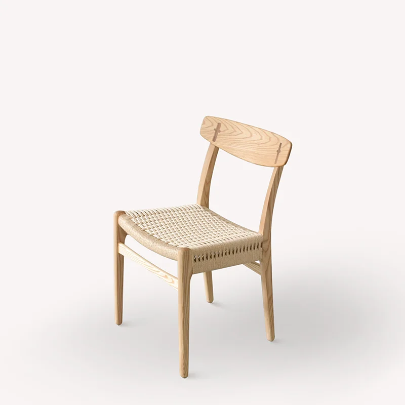Nordic dining chair Solid wood backrest Simple Chinese log Ash high-end rattan woven adult home chair