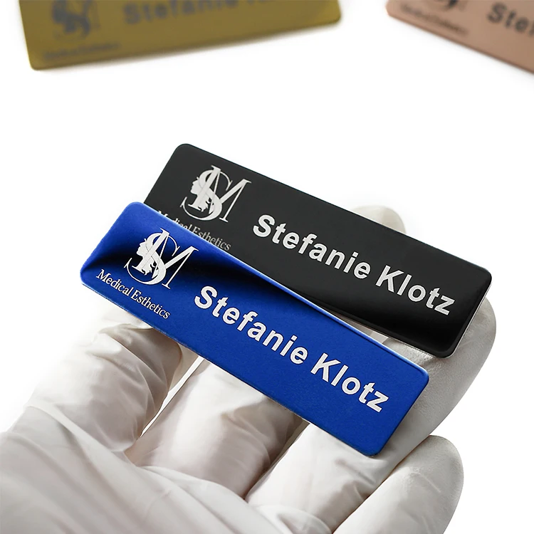 Wholesale Custom Blank Employee Name Badge 3d Gold Sliver Stainless Steel Engrave Magnets Metal Tag for Clothes