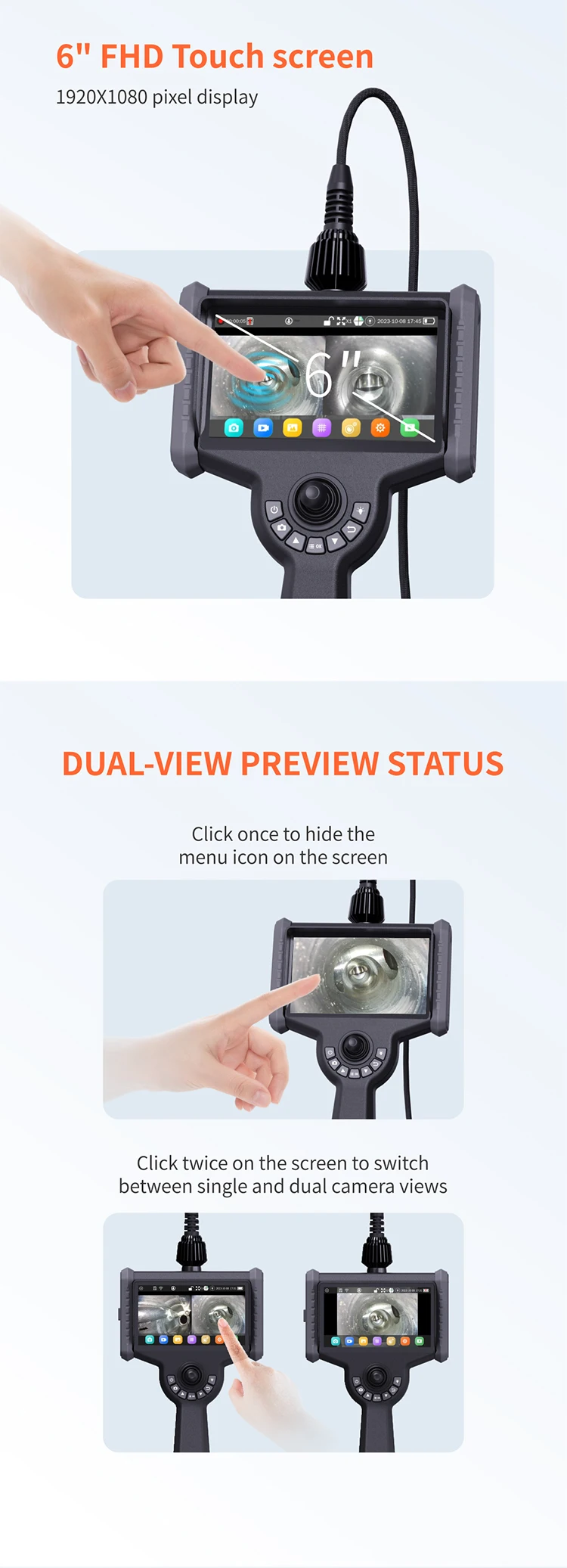 1.8mm 2mm 4mm 6mm Articulating Video Endoscope 1080P Borescope Industrial Wifi USB Endoscope Camera with Dual Lens