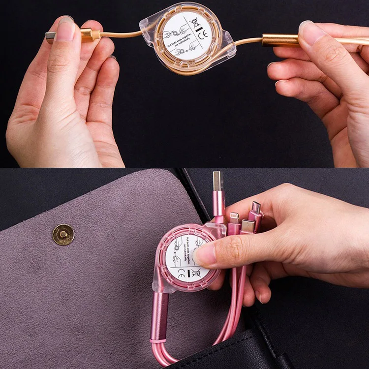 
Custom Logo 20cm to 1 Meter Retractable 3 in 1 USB Extension Cable Multi Mobile Charger Cable 