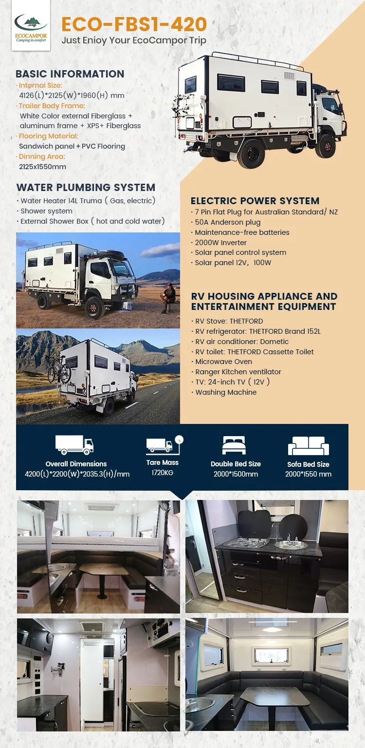 Expedition 4x4 Caravan Off-Road Long Bed Camper Truck camper with Slide Out Mini kitchen bathroom  Overland Customized Camper RV