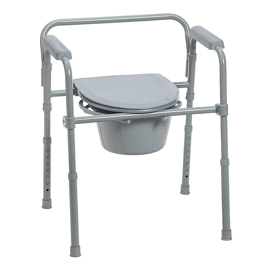 New 3 in 1 Bedside Foldable Commode Chair Portable Toilet Seat for Elderly