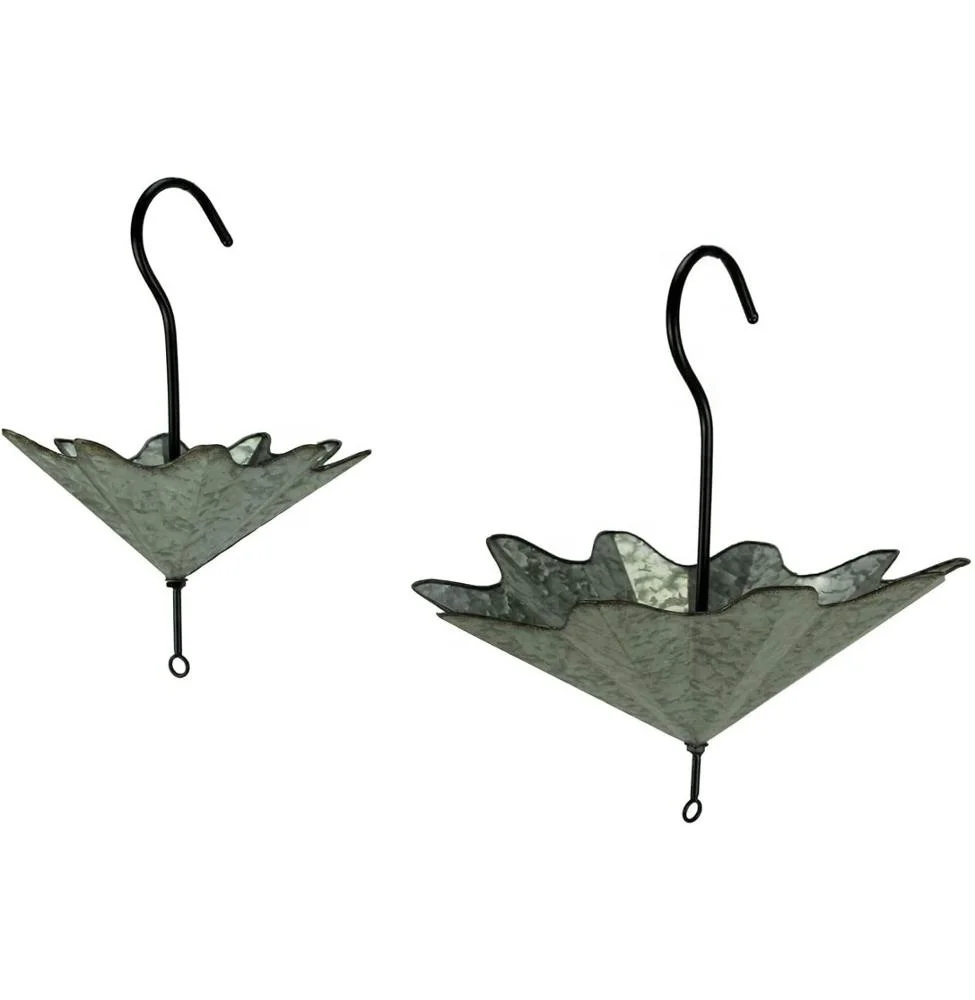
Galvanized Metal Umbrella Hanging Planter Flower Holders 