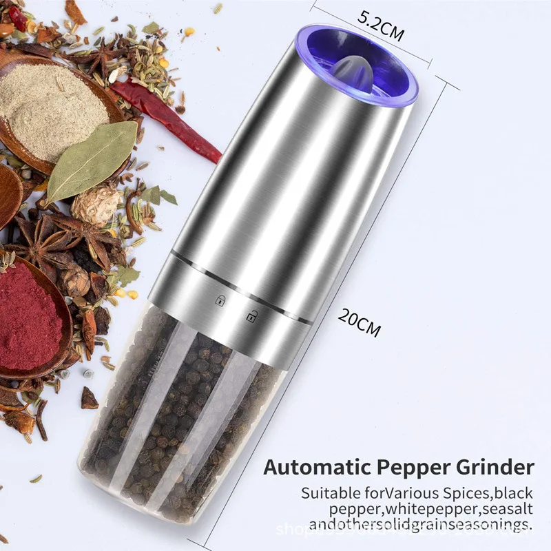 Automatic Seasoning Jar Spice Grinder Gravity Salt Pepper Bottle Mill Ceramic Core Stainless Steel Electric Chili Pepper Grinder