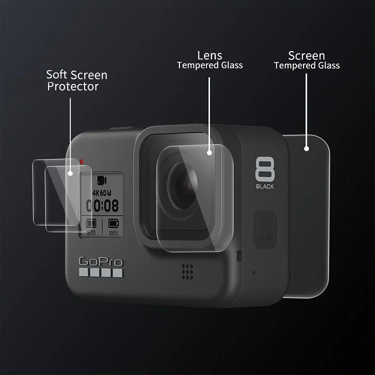 Защитная пленка для экрана Gopro Hero 8 3 в 1 ЖК-экрана с защитой от отпечатков пальцев камеры Go pro