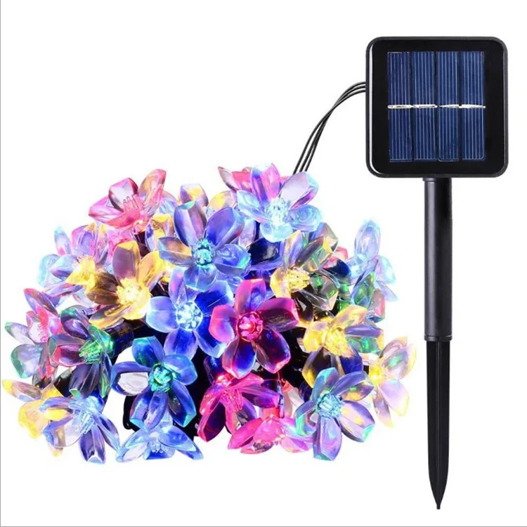 Solar Flower String Light Outdoor Waterproof Cherry Blossoms LED Fairy Lamp for Christmas Tree Garden Patio Fence Yard