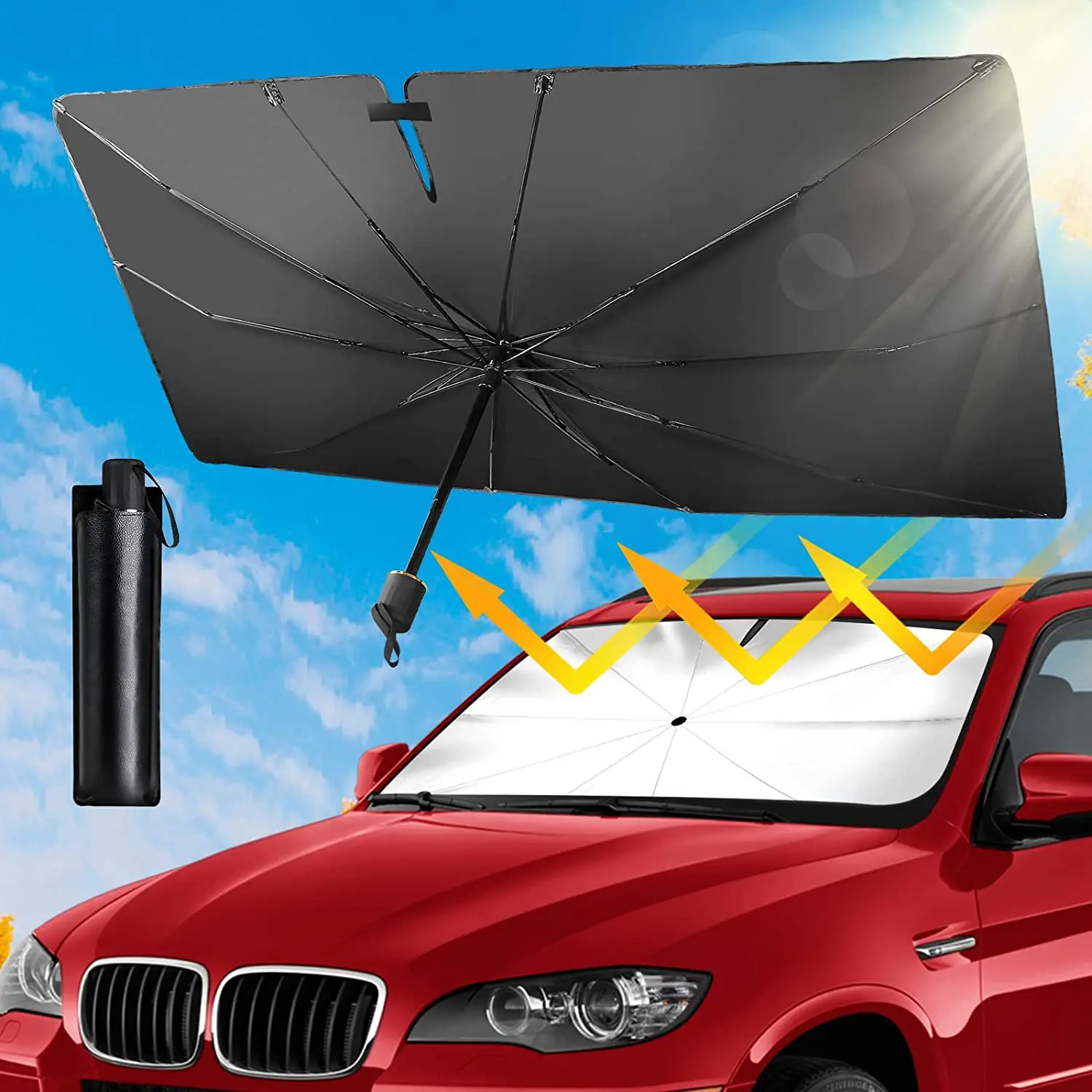 Car Sun Shade Windshield Umbrella-Upgraded Opening Design Foldable Car Windshield Cover Sunshade Umbrella UV Block