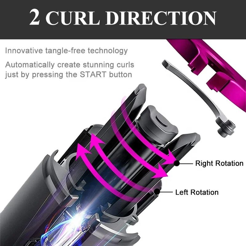 2 in 1 USB Rechargeable Wireless Ceramic Coating Auto Rotating Hair Curling Iron 5000mAh Cordless Automatic Hair Curler