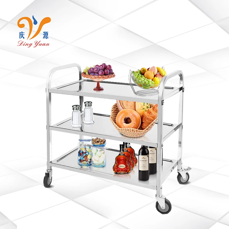 Hotel Buffet Room Equipment 3 Tier Stainless Steel Food Service Trolley Airline Tea Wine Service Cart Designs Prices