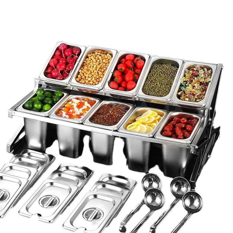 1/9 stainless steel parts basin rack Special jam box for milk tea shops Seasoning box rack Pearl Basin Sauce box